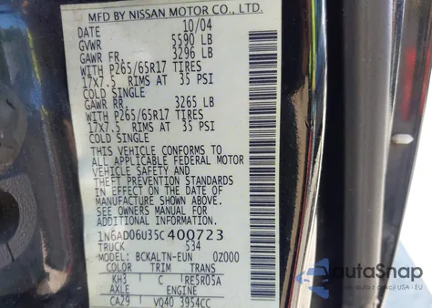 2005 Nissan Frontier Le из США, поврежденный, VIN 1N6AD06U35C400723